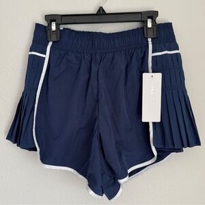Yogalicious Navy Blue Courtside Chic Pleated Athletic Tennis Shorts‎ XS